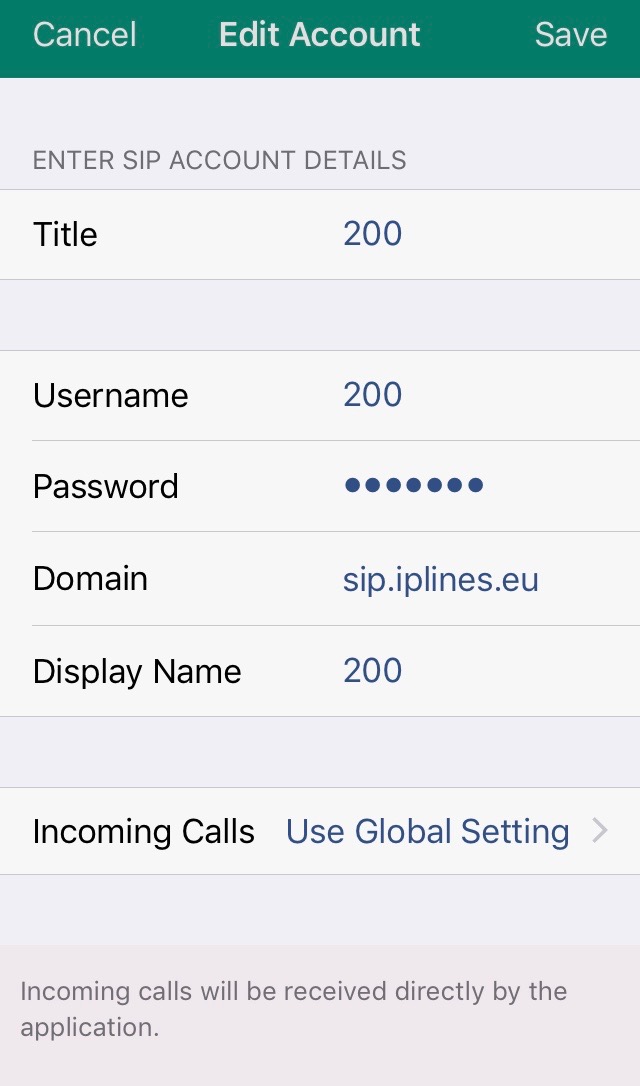 Acrobits SIP account settings